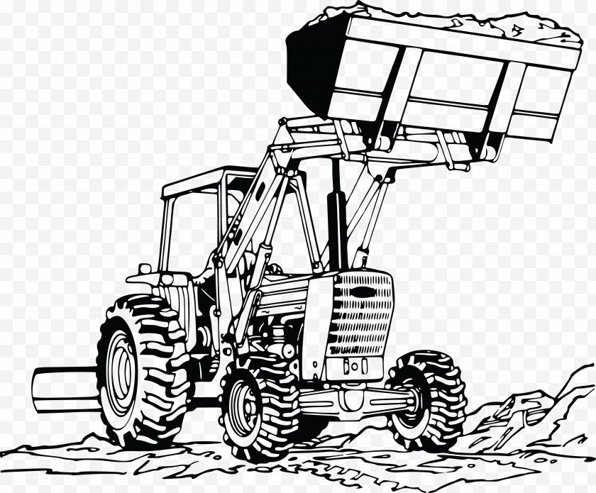 Black And White - Loader John Deere Tractor Clip Art - Excavator