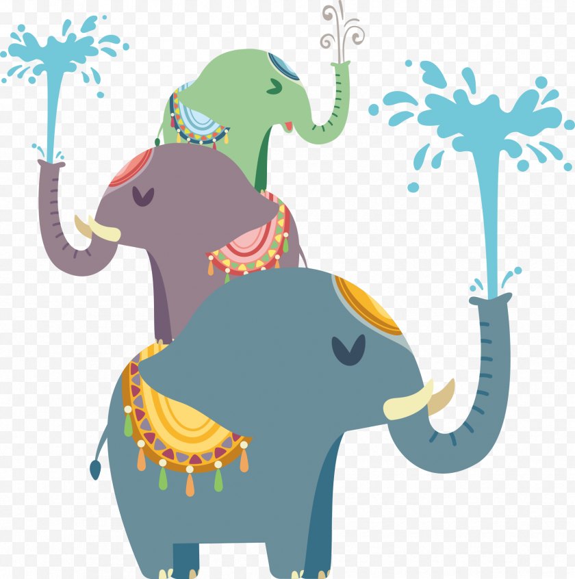 Indian Elephant - Splash Clip Art - Songkran - Vector Elephants Play Free PNG