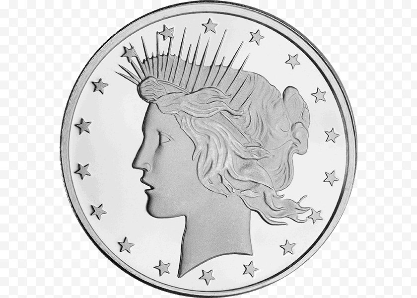 Coin - Peace Dollar Silver Bullion - Black And White Free PNG