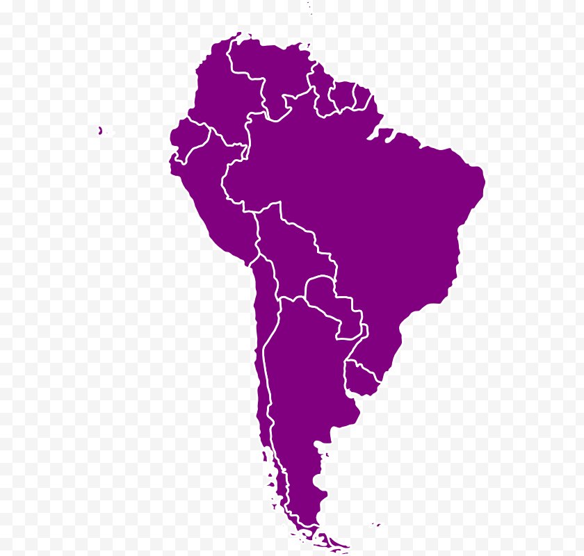 Purple - South America Latin United States Vector Map - Americas - Continental Borders Tab Free PNG