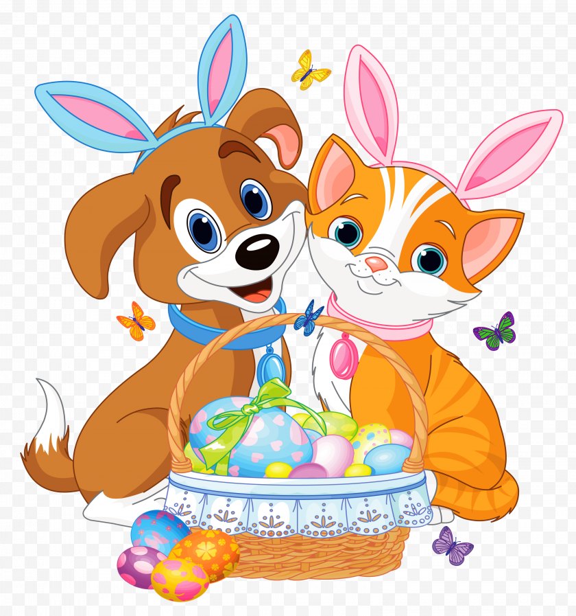 Easter Bunny - Cat Dog Pet - Royalty Free - Cute Puppy And Kitten With Ears Basket Free PNG