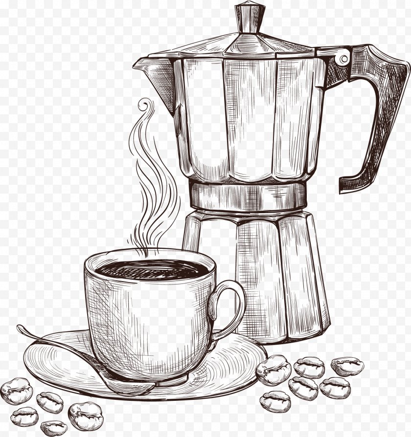 Moka Pot - Arabic Coffee Coffeemaker Cup Preparation - Sketch Machine Free PNG